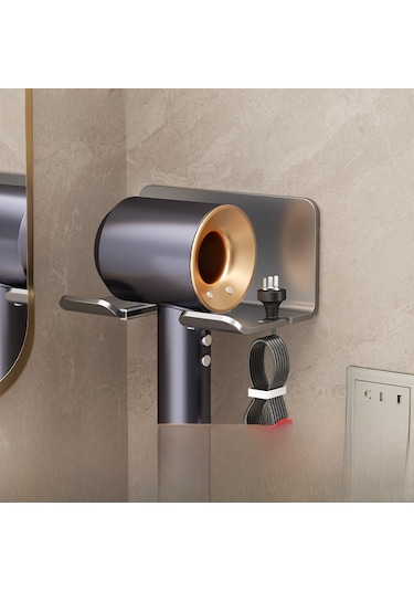 Yunboo Banyo Fön Tutucu Duvarlı Delme Yok - Çelik Qara Renk, Pratik Kurulum, Saç Kurutma Makinesi İçin Dayanıklı Rahat Kolluk Diğer