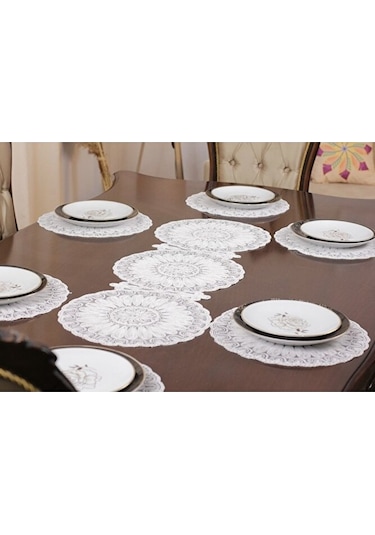 12 Kişilik Amerikan Servis Supla Ve Runner Seti Kırık Beyaz Renk Beyaz