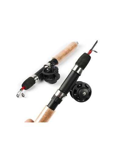 Kış Balıkçılığı İçin Buz Olta Ve Makara Seti Buzda Balıkçılık Sentetik Ahşap Saplı Olta Takımı Rod & 40 Reel