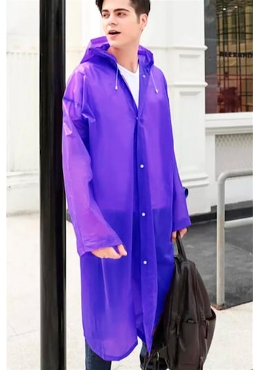 Unisex Kadın Ve Erkek Yağmurluk %100 Eva Çıtçıtlı Kapüşonlu Mor