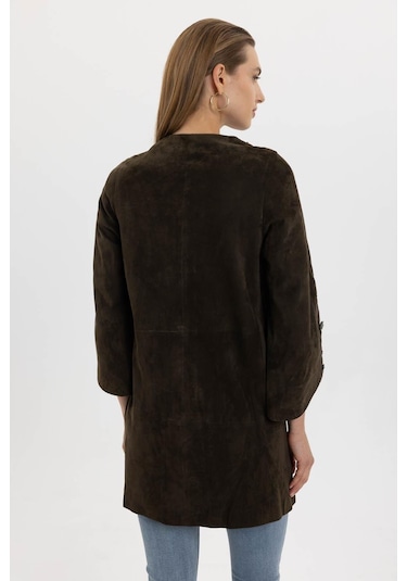 Kado Kahve Çiçek Nakışlı Kadın Hakiki Deri Kaban-olive Çok Renkli