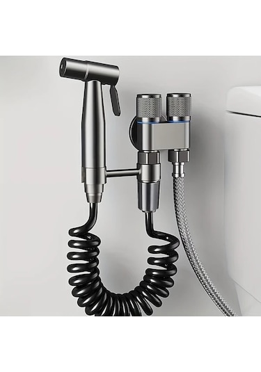 Fastbuy Koyu Gri B 304 Yüksek Basınçlı Paslanmaz Çelik El Tuvalet Temizleyici Kiti, Duvara Monte Edilebilir Çift Çıkış Elektr Koyu Gri