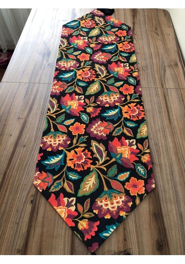 Çiçekli Şal Desenli Runner & Turuncu Supla Çok Renkli