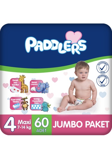 Paddlers Bebek Bezi 4 Numara Maxi 60 Adet (7-14 Kg) Jumbo Paket