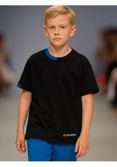 Marions Çocuk Basic Yaka Detaylı Oversize T-shirt-15955 SIYAH