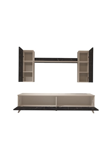 Decoraktiv Eko 5d Mdf Std Retro Tv Ünitesi Tv Sehpası - Beyaz Siyah Mermer Beyaz - Royal Mermer