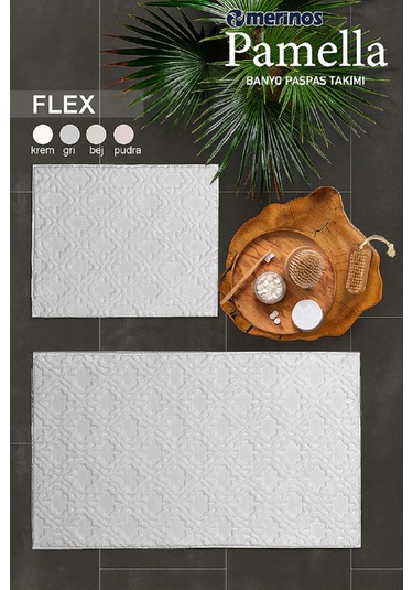 Merinos Pamella 2 Li Banyo Paspas Takımı Flex Krem Krem krem