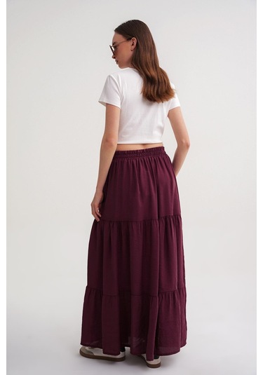 4662 Kadın Düğme Detaylı Büzgülü Modal Etek Bordo Bordo