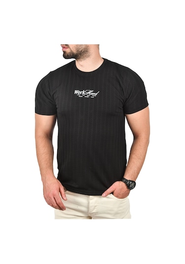 Deepsea Erkek Siyah Dar Kesim Pamuklu Tişört Slim Fit Nefes Alan Yumuşak Dokulu Tişört 2504351 Siyah