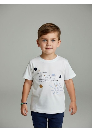 Zekids Erkek Bebek Pamuklu Baskılı T-shirt-16931 Beyaz