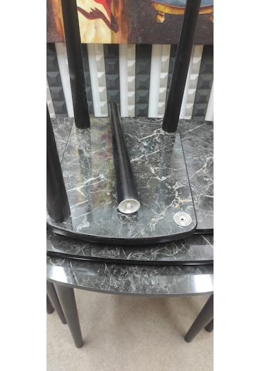 4 Lü Mdf Lam Ahşap Zigon Sehpa Siyah Mermer