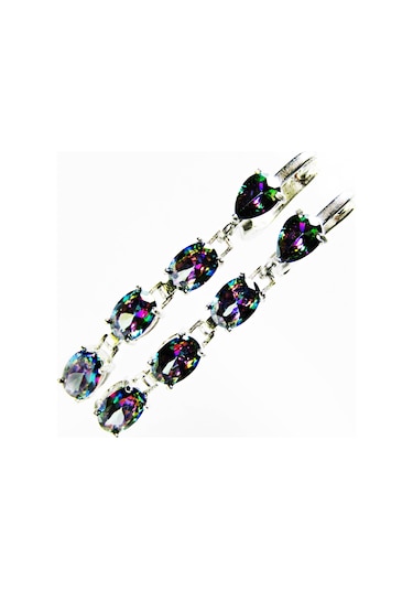 925 Ayar Gümüş  Mistik Topaz Oval Kadın Küpe