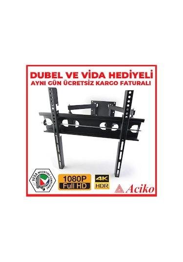 4 Hareketli Çift Kollu Lcd Led Tv Askı Aparatı Universal
