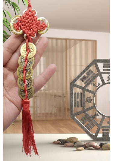 Çin Feng Shui Şans Ve Bereket Düğüm Beşli Para 35 Cm