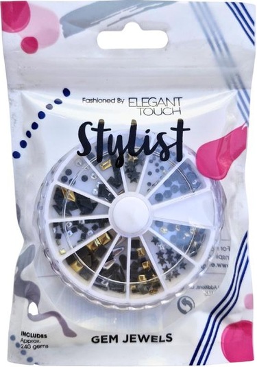 Elegant Touch Stylist Nail Art Taş Seti Siyah-sarı Farklı Desenlerde 240 Adet
