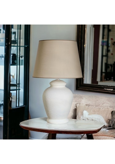 Qdec Vintage Seramik Abajur Rustik Ekru - Bej