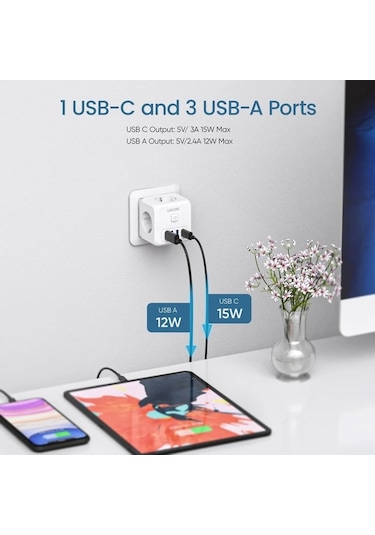 Ganzhoushop Yeni X X W Usb Type-c Termal Priz Priz Nesil Lencent Korumalı İn Duvar Akım 7 4000 3'lü 3 1 1 Ak Kablosuz