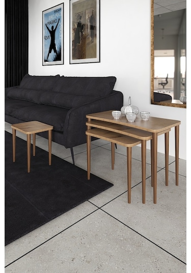 Zuesse Dizayn Selena Zigon Sehpa Ahşap Ayaklı Ceviz Salonseti Sehpası 4 'Lü