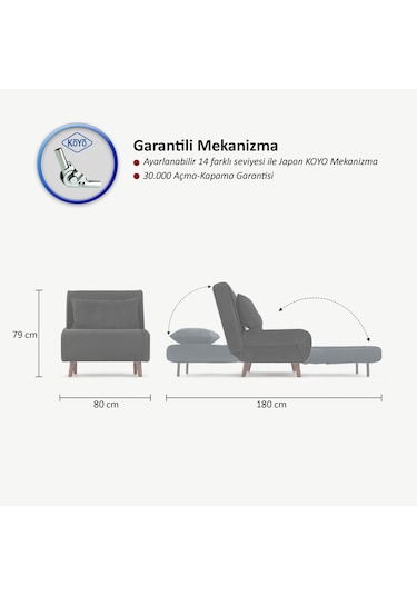 Folde 80 Tekli Yataklı Katlanır Koltuk Keten Açık Gri Açık Gri