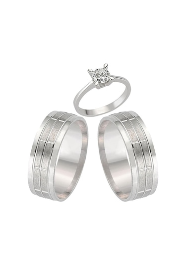 Sade Gümüş Alyans Çifti Söz Yüzükleri Tektaş Hediye Wr49