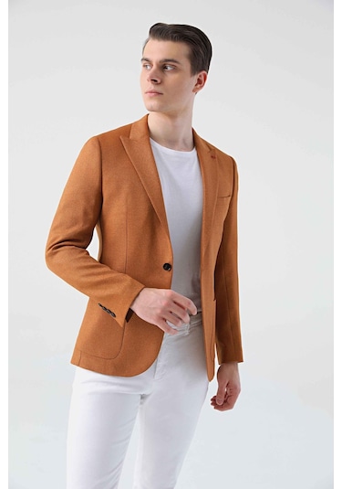 D's Damat Slim Fit Camel Armürlü Kumaş Ceket 1ef04r101409m Camel