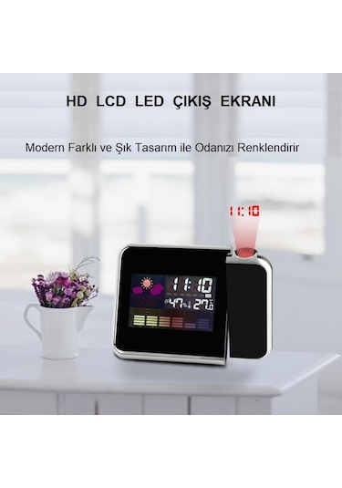 UpWay Projektörlü LCD Ekranlı Yansıtmalı Tarih Dijital Masa Saati