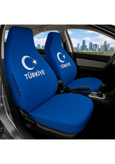 Türkiye Ay Yıldız Bayraklı Mavi Renk Ön Ve Arka Oto Koltuk Kılıfı Seti Penye Servis Tipi Koltuk Koruyucu