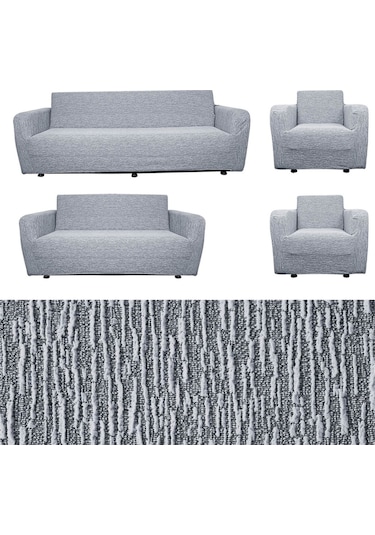 Jakarlı Düz Desen Likralı Esnek Yikanabilir Koltuk Örtüsü 3+2+1+1 Koltuk Takımı Koltuk Kılıfı Gri