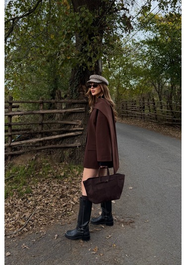 Kahverengi Atkılı Kaşe Ceket - 25912 Kahverengi