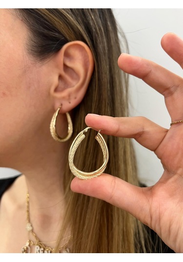 Altın Nesil - 14 Ayar Altın Parlak Kumlu Bombeli Küpe Altın - Beyaz Altın