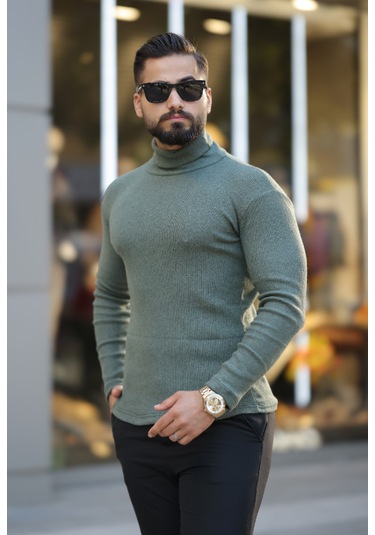 Ribac 3'lü Paket Erkek Boğazlı Balıkçı Triko Kazak Beyaz-haki-bej Çok Renkli