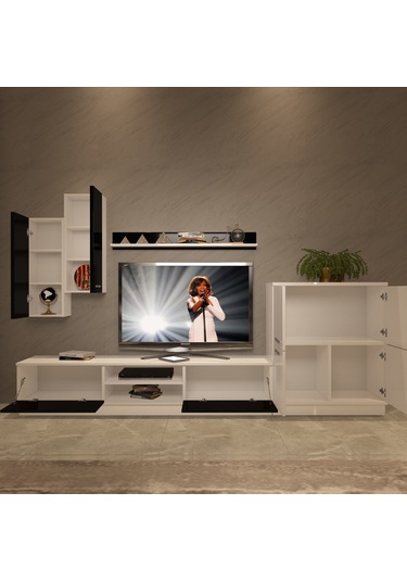 Decoraktiv Eko 6b Mdf Dvd Tv Ünitesi Tv Sehpası Beyaz - Siyah