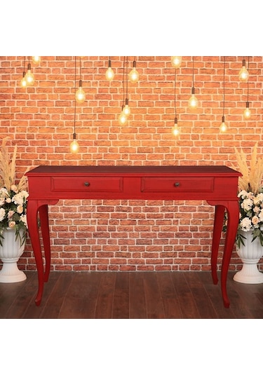 Roys Ahşap 100 Cm Çekmeceli Kırmızı Eskitme  Dresuar Kırmızı