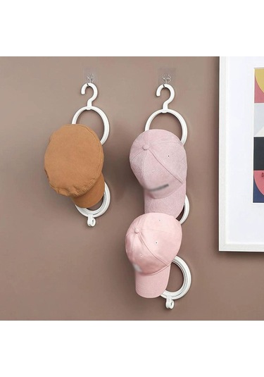 Mufunye Beyaz Dönerli Çok Amaçlı Şapka, Eşarp, Çanta Depolama Rafı - Duvar/ Kapı Takılıklı Katlanabilir Organizatör 1 Adet Beyaz