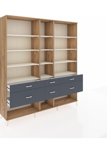 Hyperion Dolap 12 Raflı 6 Çekmeceli 220x44x243 Çam-aytaşı/antrasit Aytası/antrasıt
