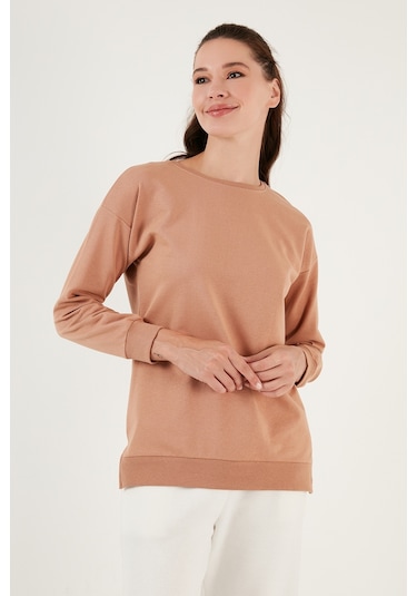 Lela Pamuklu Regular Fit Bisiklet Yaka Basic Bayan Sweat 5863569 Bisküvi