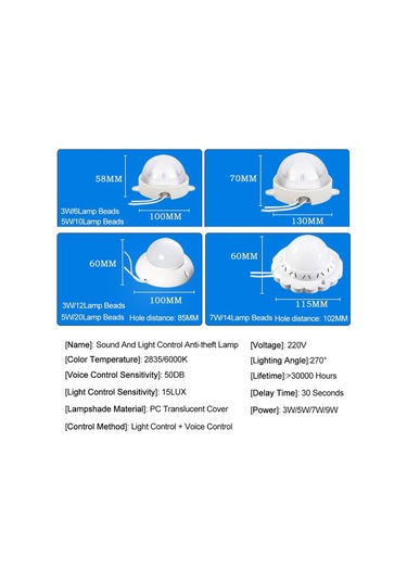 Led Sensörlü Işık 3w 5w 7w Ses Ve Işık Kontrolü Yuvarlak Işık Otomatik Anahtar Led Gece Lambası Sensörü Tavan Lambası 5w Diğer