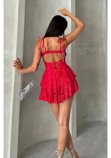 Discofasihion Fırfırlı Prenses Elbise Kırmızı