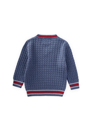 Cigit Saç Örgü V Yaka Kazak 2-9 Yaş İndigo Mavi Indigo