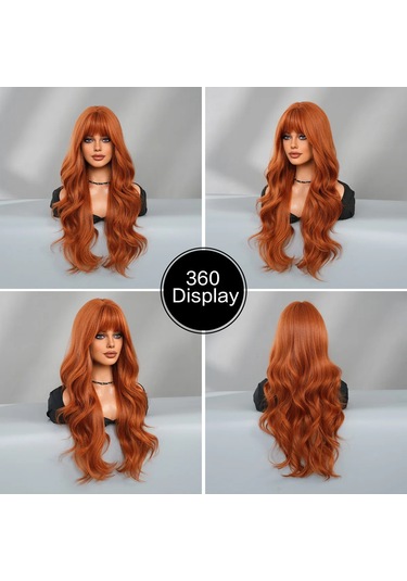 Yeni Turuncu Peruk Patlama Uzun Kıvırcık Saç Düz Patlama Diğer