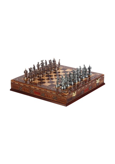 Orta Boy Metal İspanyol Satranç Takımı Antik Ve El Yapımı Masif A