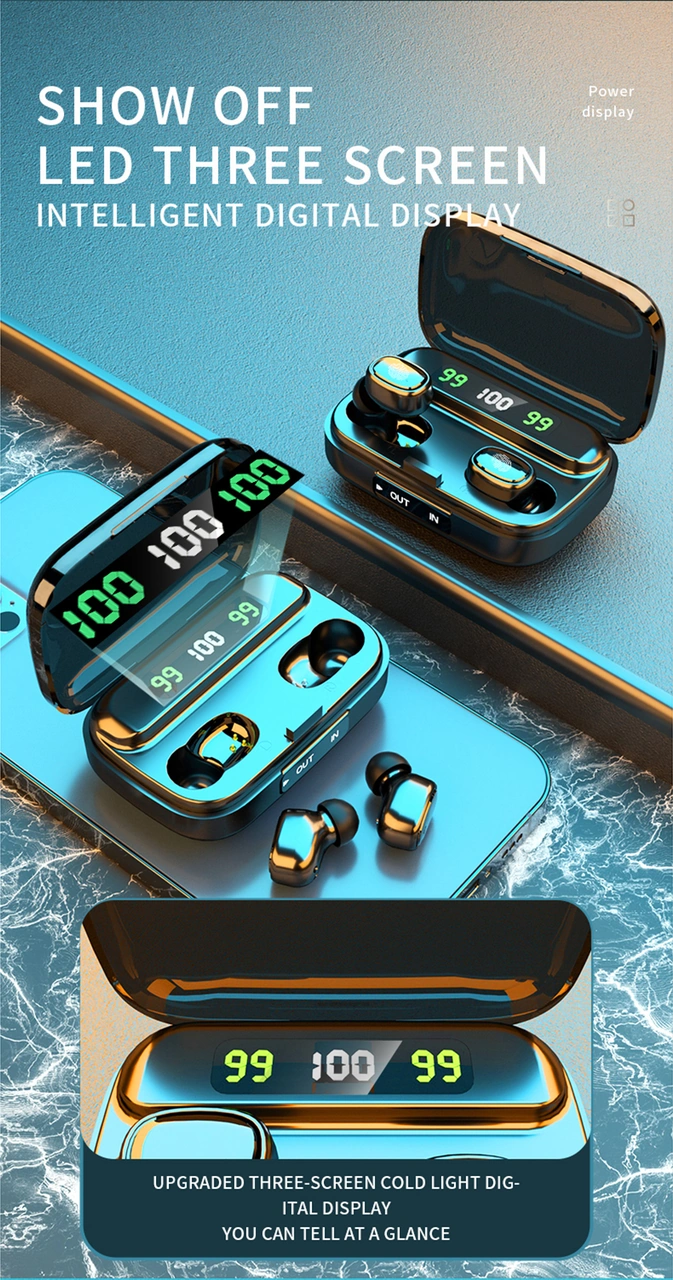 Moveevo Tws-209s Bluetooth 5.1 Kulaklıklar, Dokunmatik Kontrol, Sayısal Göstergeli, Hafif Ve Konforlu, Siyah-mavi-beyaz Seçenekli