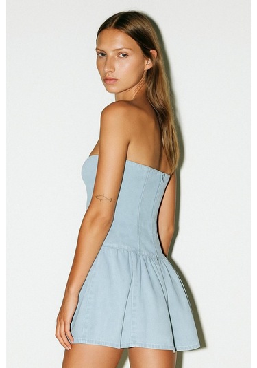 Bandeau Denim Elbise Açık Mavi