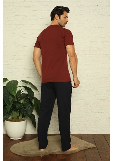 Akbeniz Erkek Bordo V Yaka 3'Lü Pijama Takım 6822-Bordo