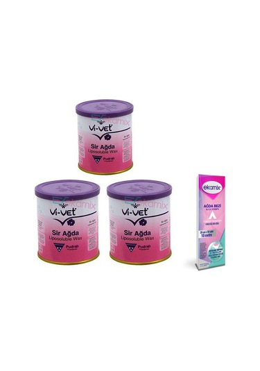 Vi-Vet Pudralı Konserve Sir Ağda 240 ML x 3 + Ekamix Ağda Bezi 10 M
