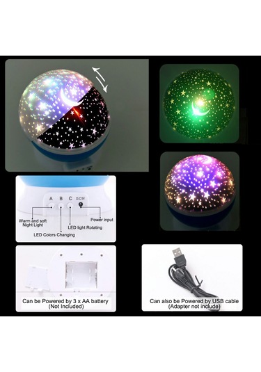 Ximistore9 Renkli Yıldız Gösterici Devirli Led Gece Lambası - Mor Renkli, Usb İle Çalışır, Yıldız Deseni Projeksiyonu