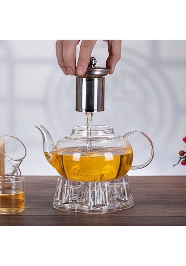 Toptanfoni Borasilikat Cam Büyük Çaydanlık 800ml Şeffaf