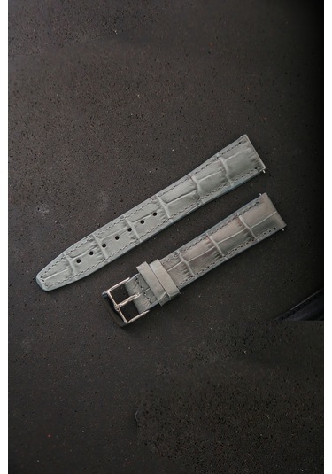 Hakiki Deri 18mm Akıllı Pimli Saat Kordonu Gümüş