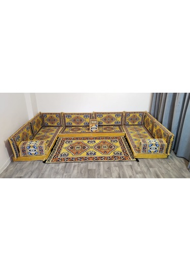 Coton Şark Köşesi Şirine Desenli Minder Takımı Sarı 15 Parça