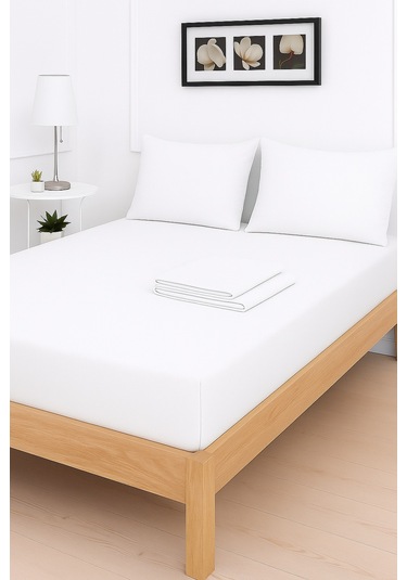 Mirava Premium %100 Pamuk Penye Lastikli Tek Kişilik Çarşaf Takımı 1 Yastık Kılıfı Dahil Beyaz 100x200cm Beyaz